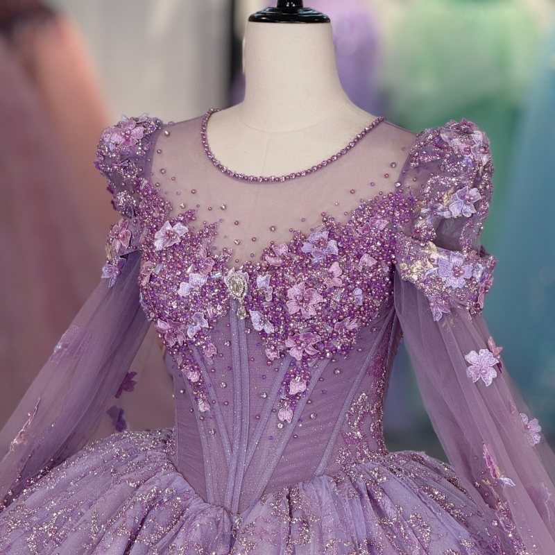 Lilac Quinceanera Dresses Off The Shoulder Sequin Applique Flower Beading Crystal With Cape Tull Party Birthday Sweet 16 Dress Vestidos De 15 Anos