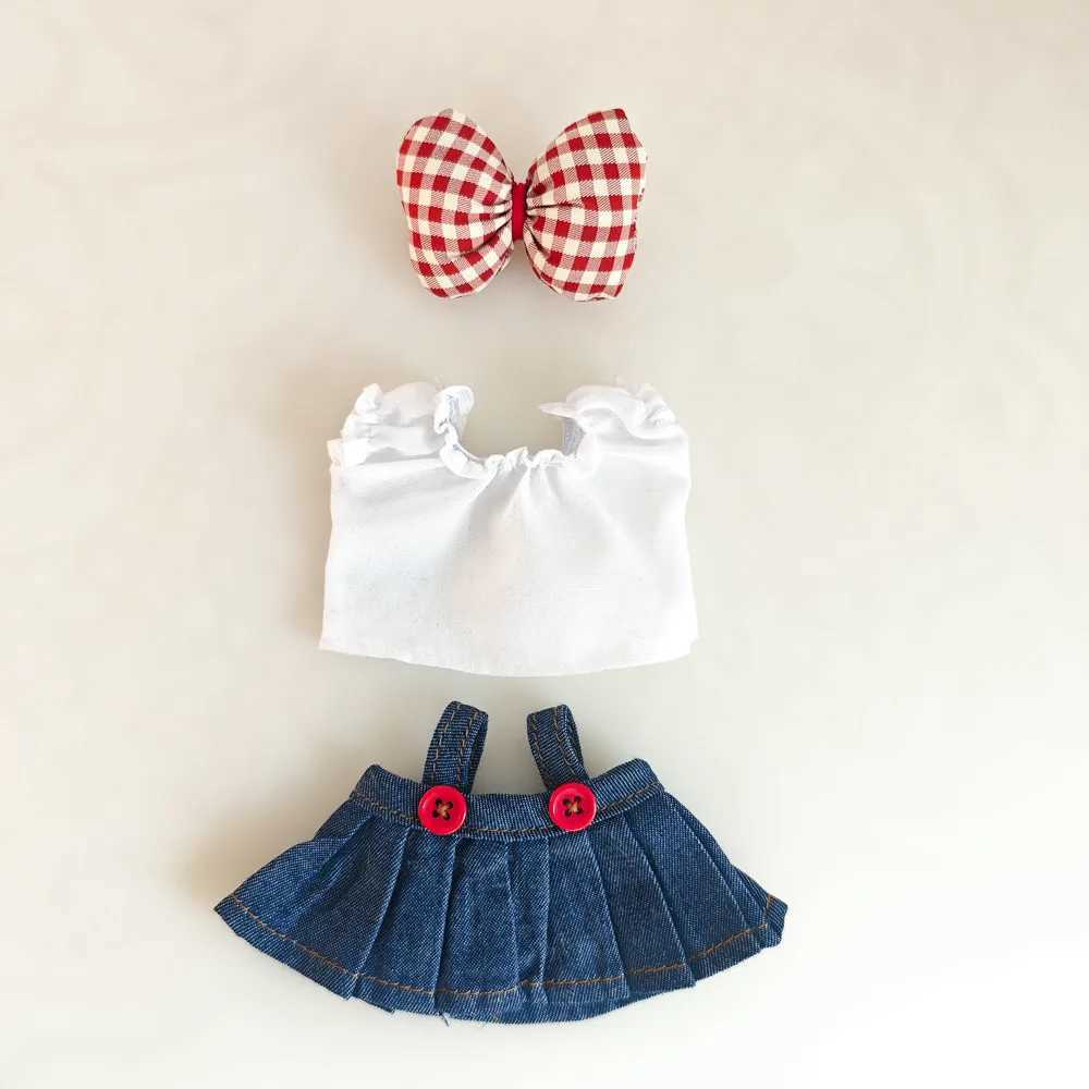 Diy Labubu Doll Clothes Accessories Denim Skirt with Red Bow Headband Set Fashion Suit for Labubu Clothing Single Product C250919