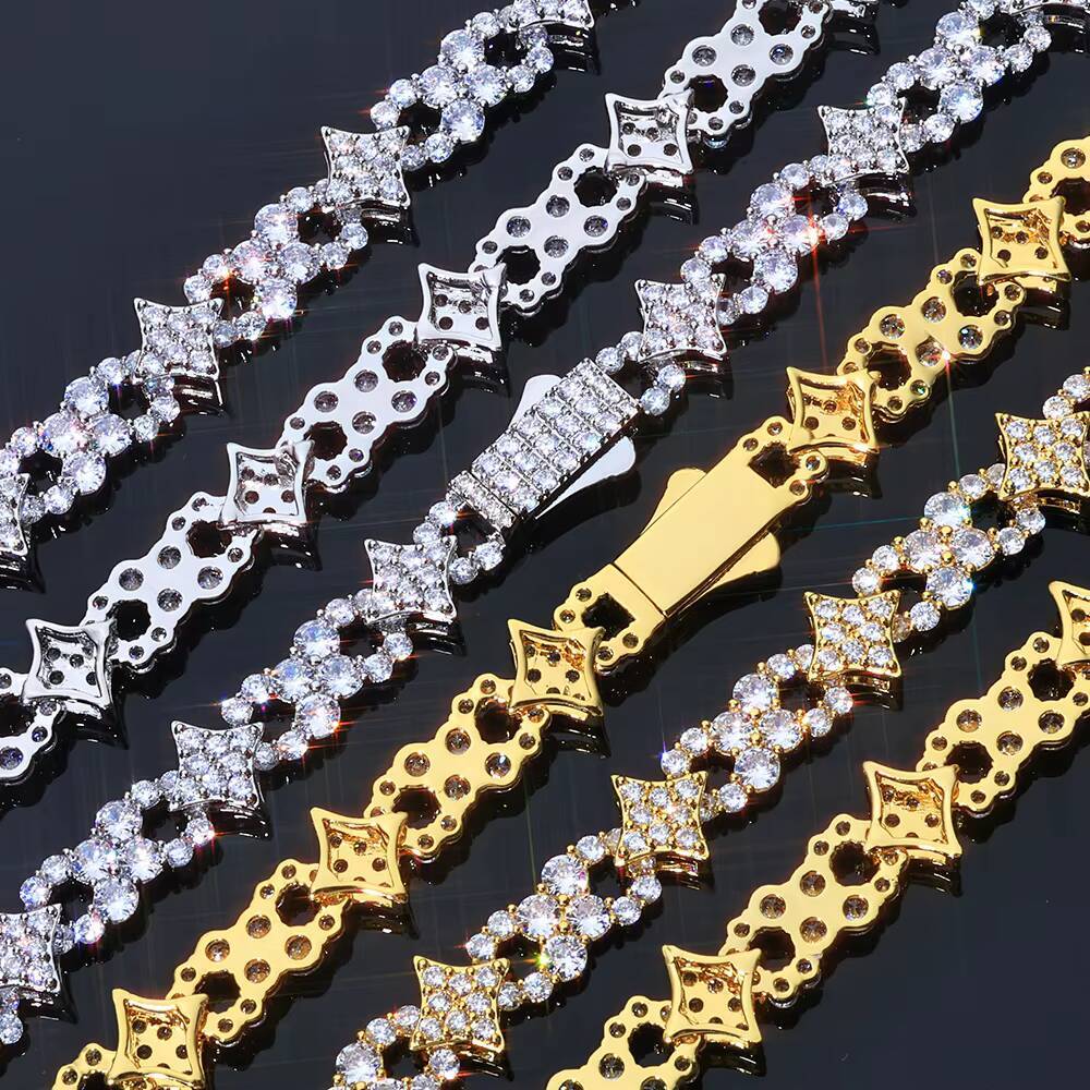NUOYA 925 Silver Bracelet Spring Lock Clasp Iced Out VVS Moissanite Four Pointed Star Infinite Design Hip Hop Fine Jewelry