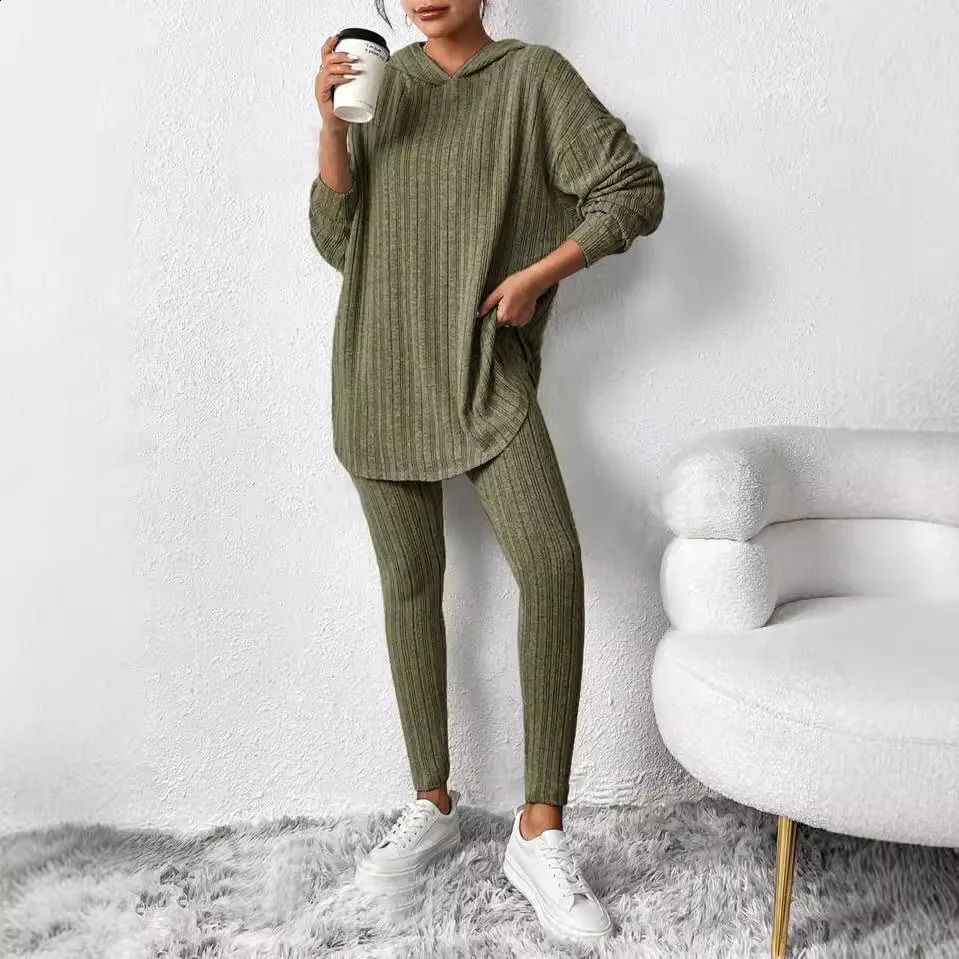 Fashion Casual Knitted Suits Long Pants Suits Womens T Shirts Sports Suits Fashion Elegant Casual Solid Two Piece Set Outfits 250917
