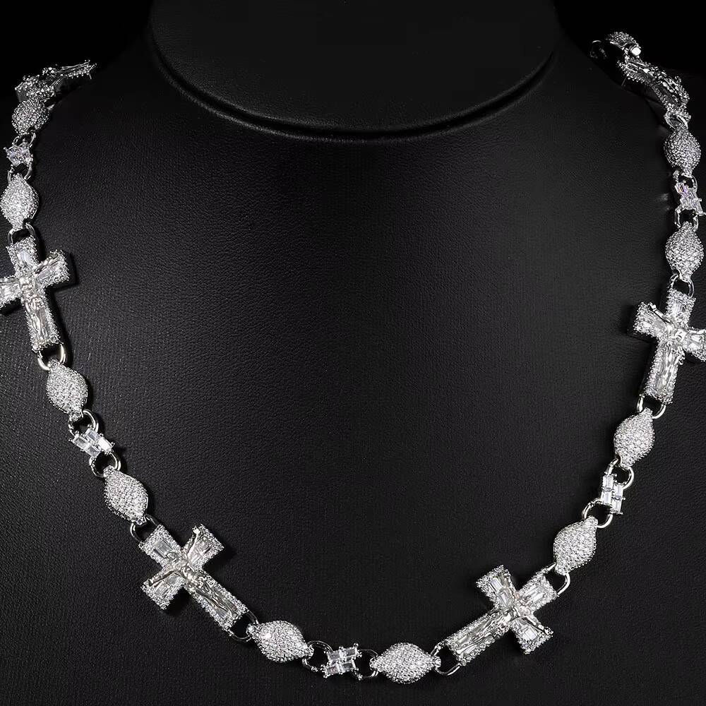 NUOYA Mixed Inlay Cross Infinity Cuban Link Chain Necklace Iced Out Baguette Moissanite Silver Plated Luxury Hip Hop Jewelry