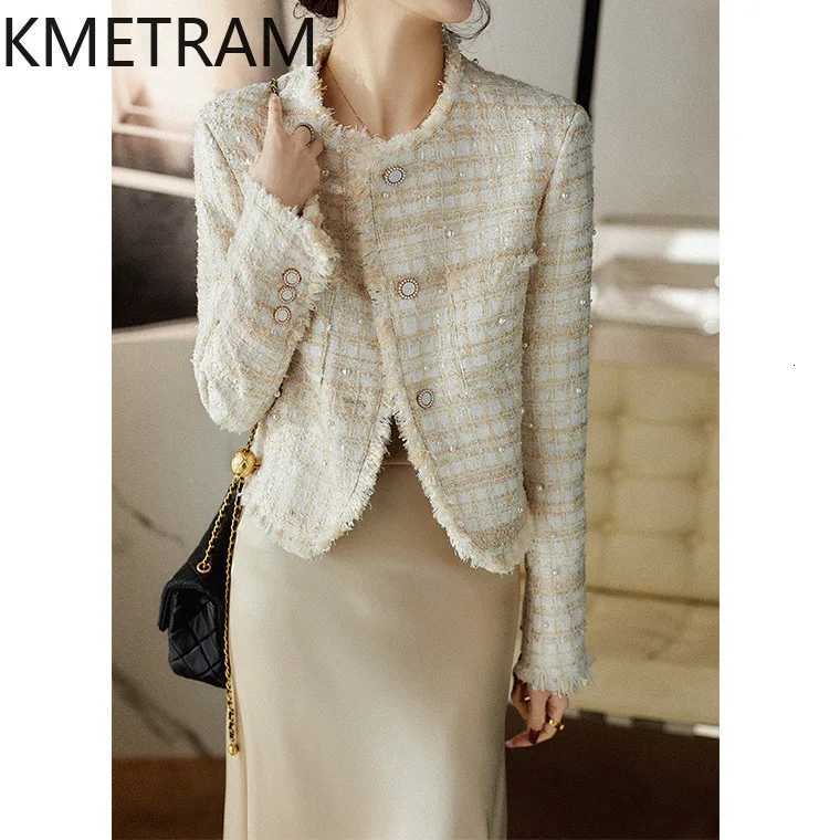 KMETRAM Real Wool Tweed Jackets Pearl White Jacket High Quality New in Outerwear Fall Clothes Women 2024 Chaquetas Para Mujer Z250918