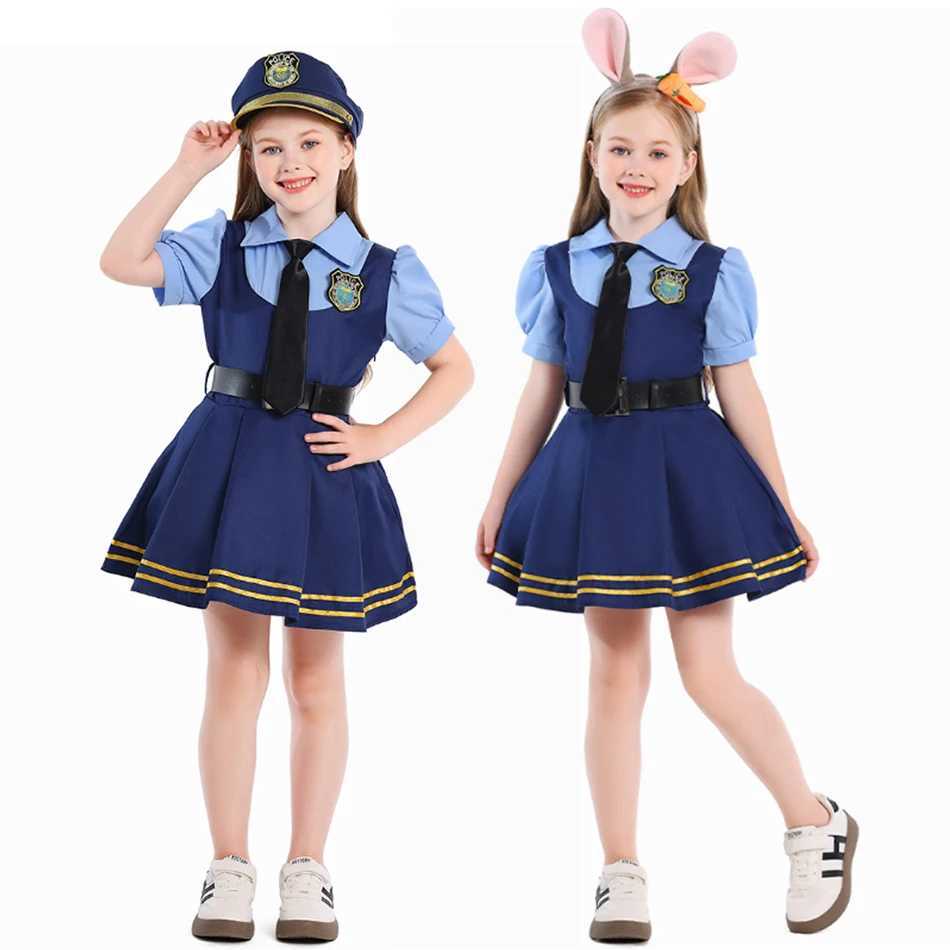 Judy Rabbit Cosplay Dress Children Halloween Carnival Party Costume Girls Accessories Hat Tie Headwear Kids Uniform Clothing L250918