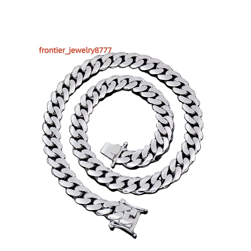 Custom Heavy Metal Style 925 Sterling Silver Hiphop Jewelry Rhodium Plated 18mm Plain Cuban Link Chain Necklace for Rapper