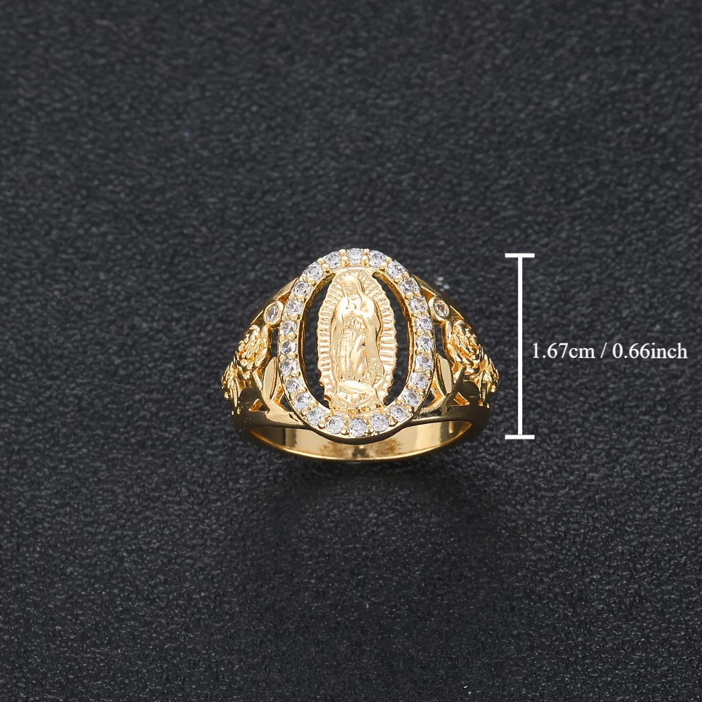Europe and The United States Exquisite Virgin Mary Inlaid Shiny Stone Ring for Men Women Hiphop Trend Daily Wear Jewelry 250919
