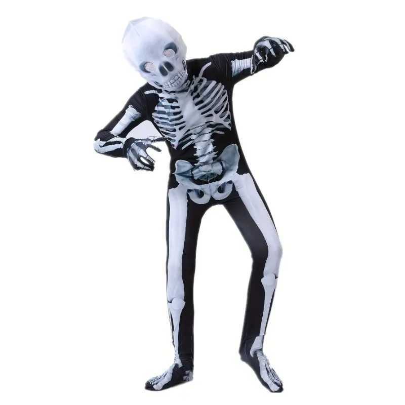 312Y Halloween Boys Skeleton Costume Printed Skeleton Mask Jumpsuit with Scary Mask Spooky Devil Role Play Holiday Party L250918