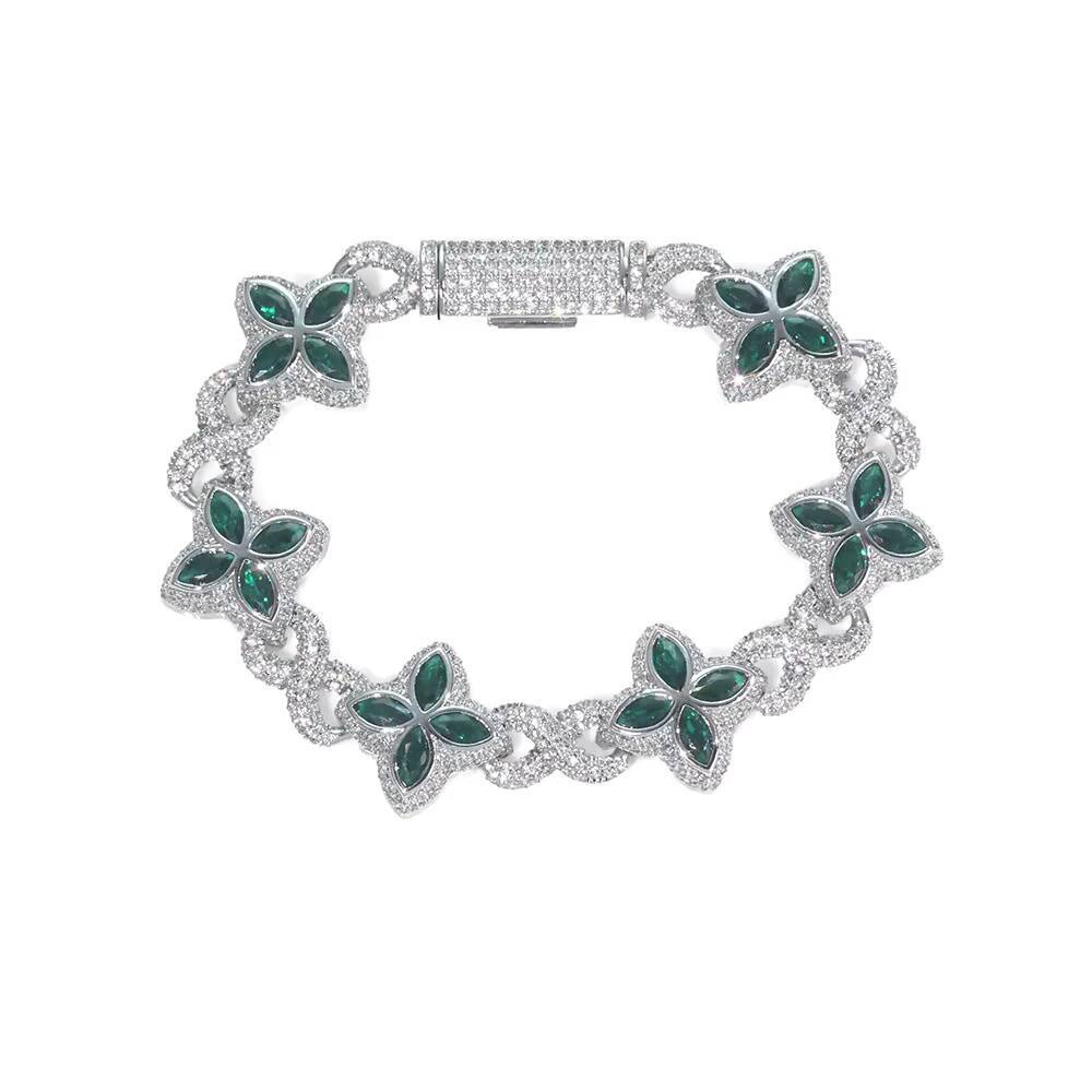 NUOYA Miami Cuban Bracelet Flower Cross Design Four Leaf Clover Infinity Chain Iced Out Colorful Moissanite Hip Hop Jewelry