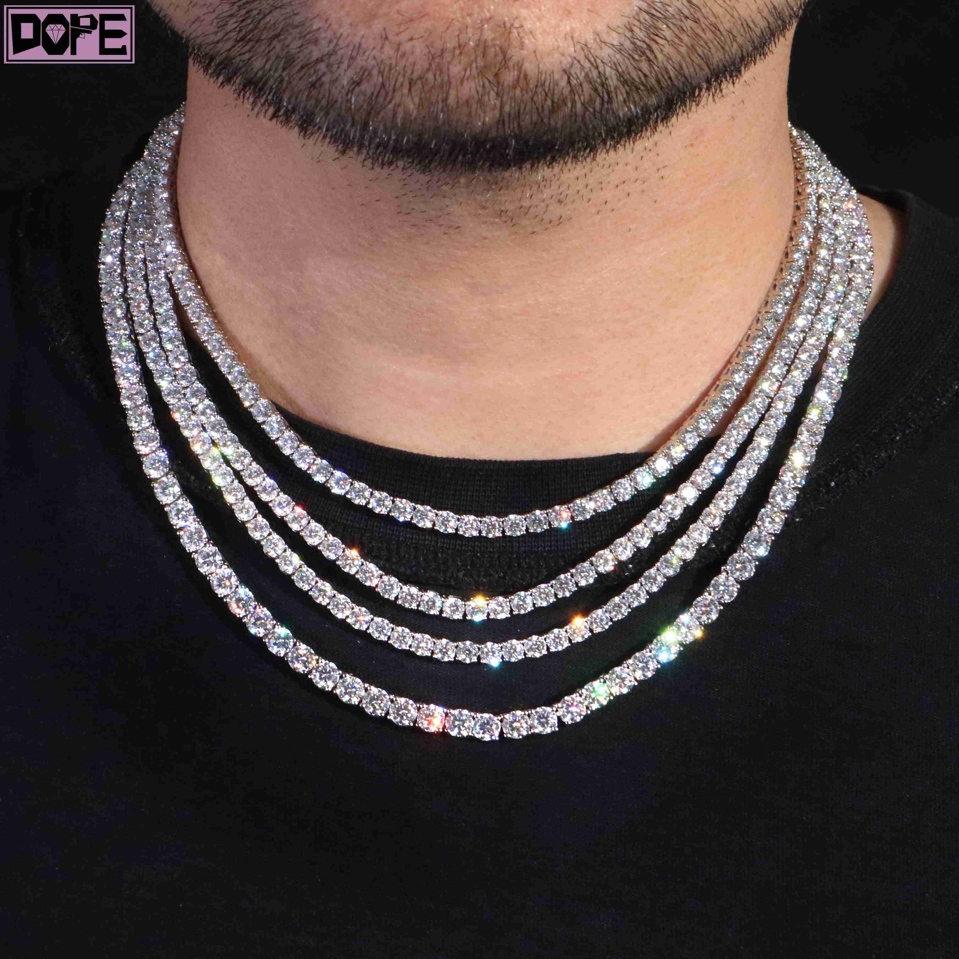 SizeMoissanite Tennis Necklace 925 Sterling Silver 4mm 5mm 6mm Iced Out Moissanite Tennis Chain