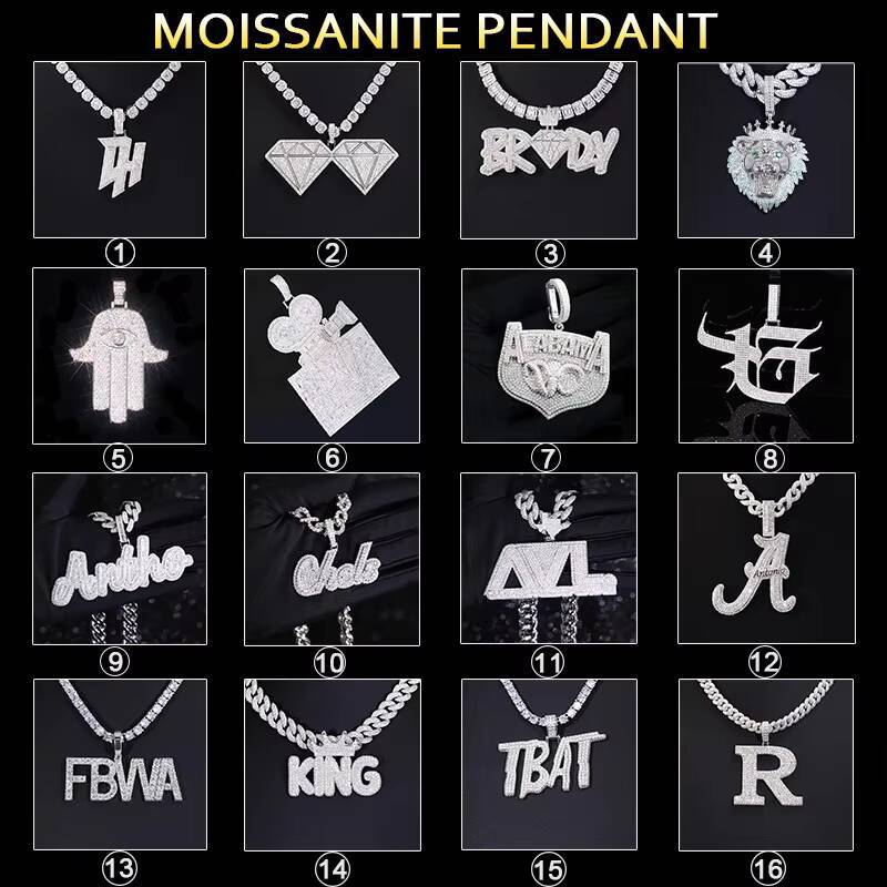 Crafting Made Solid 925 Sterling Silver Iced Out Moissanite Diamonds Custom Letter VVS Moissanite Pendant Jewelry