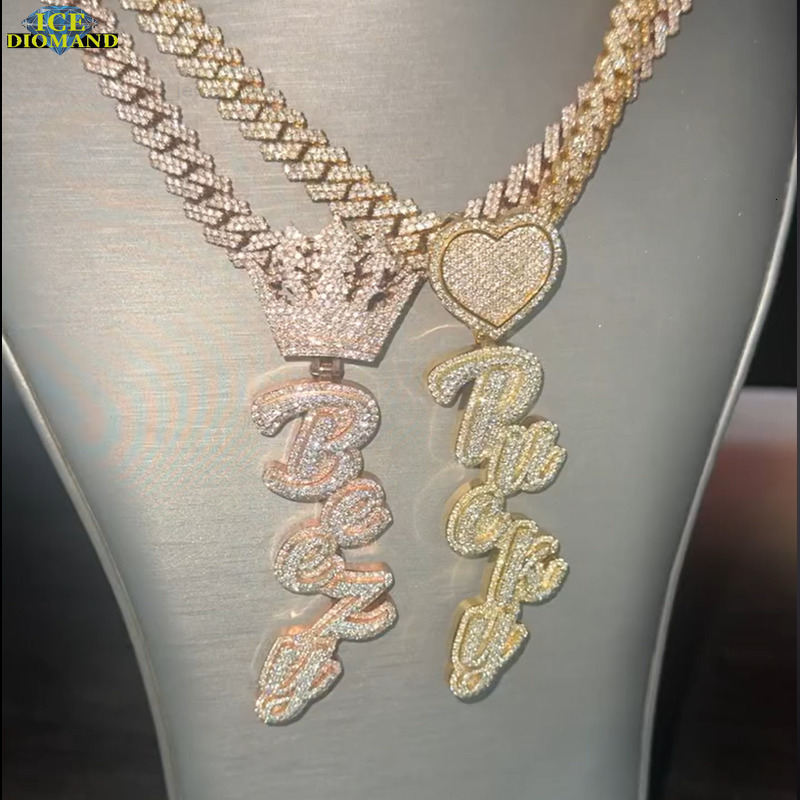 Customized Trendizable 925 Silver Moissanite Pendant Vertical VVS Iced Out Unique Personality Letter Design Hiphop Style Pendants Charms