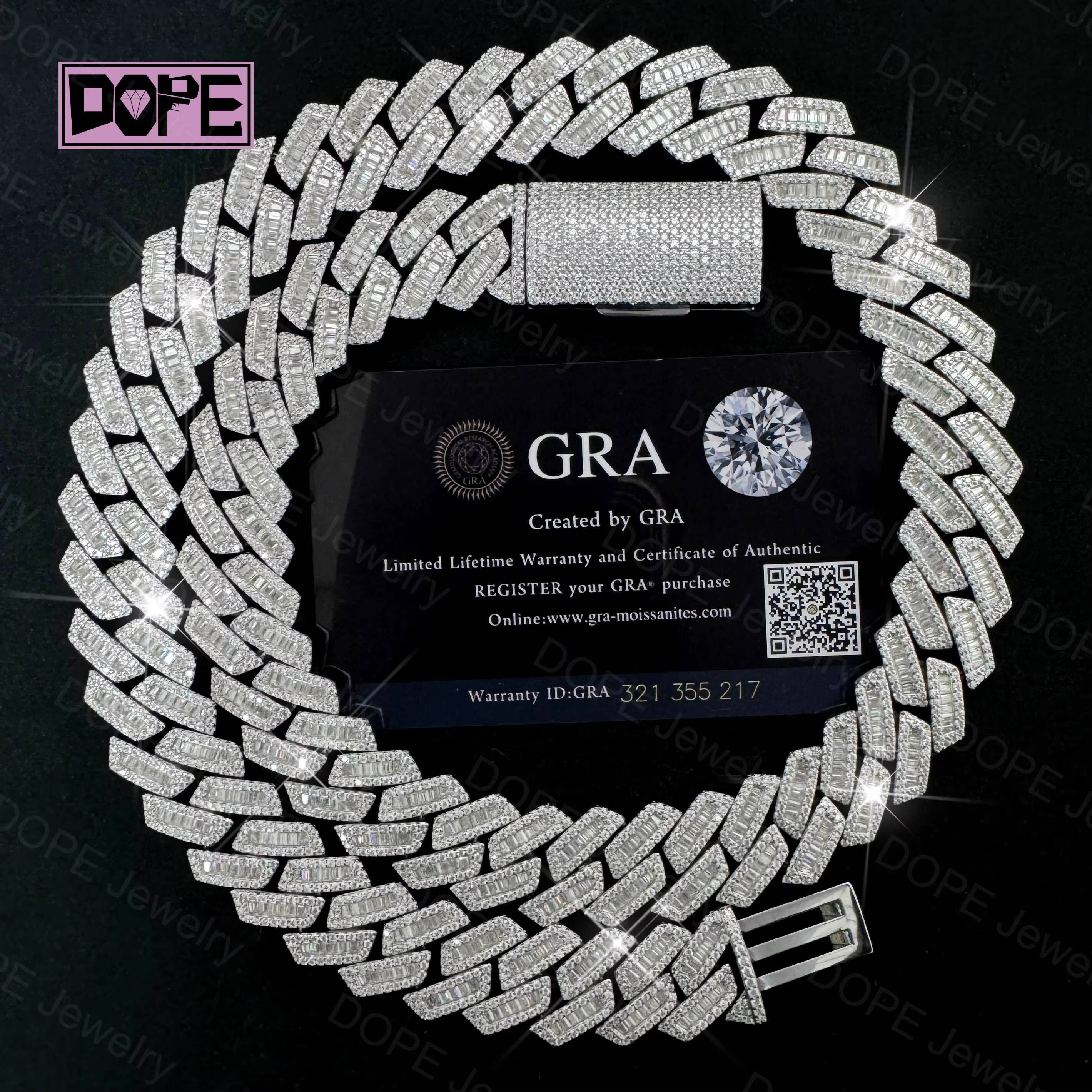15mm Cuban Link Chain 925 Silver Straight Edge Iced Out Hiphop Middle Baguette Moissanite Cuban Chain for Men
