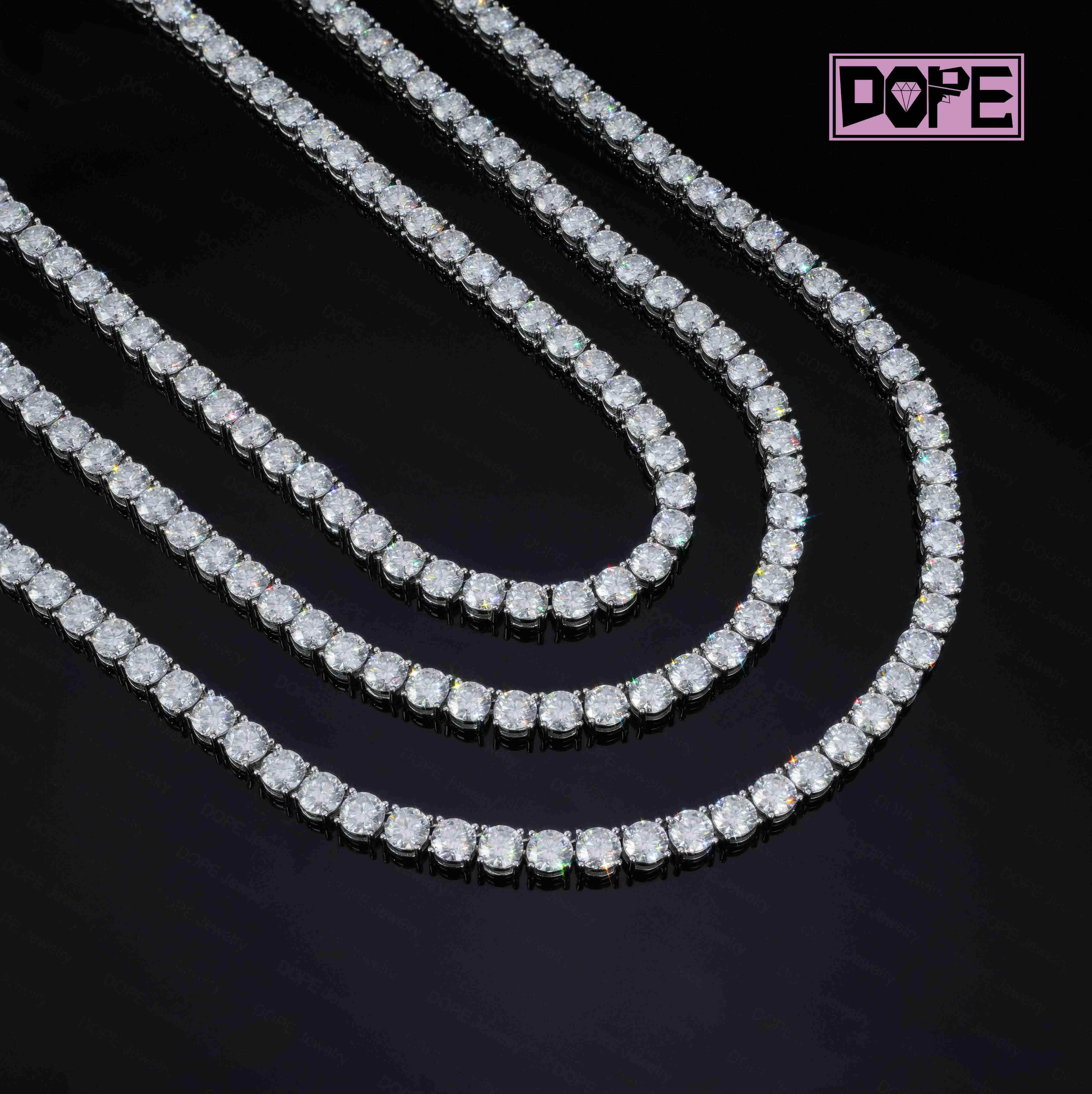 2mm 3mm 4mm Luxury Tennis Chain Rhodium Plated 925 Silver VVS Iced Out Tennis Necklace Moissanite Tennis Chain