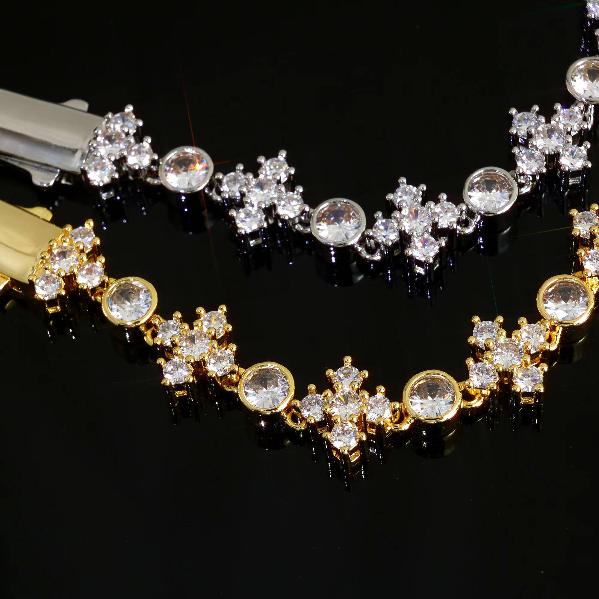 NUOYA Fashion Jewelry Bling Diamond Chain Bracelet for Women Gold Silver Cross Design Shiny Moissanite Stone Link Chain Bracelet Gifts