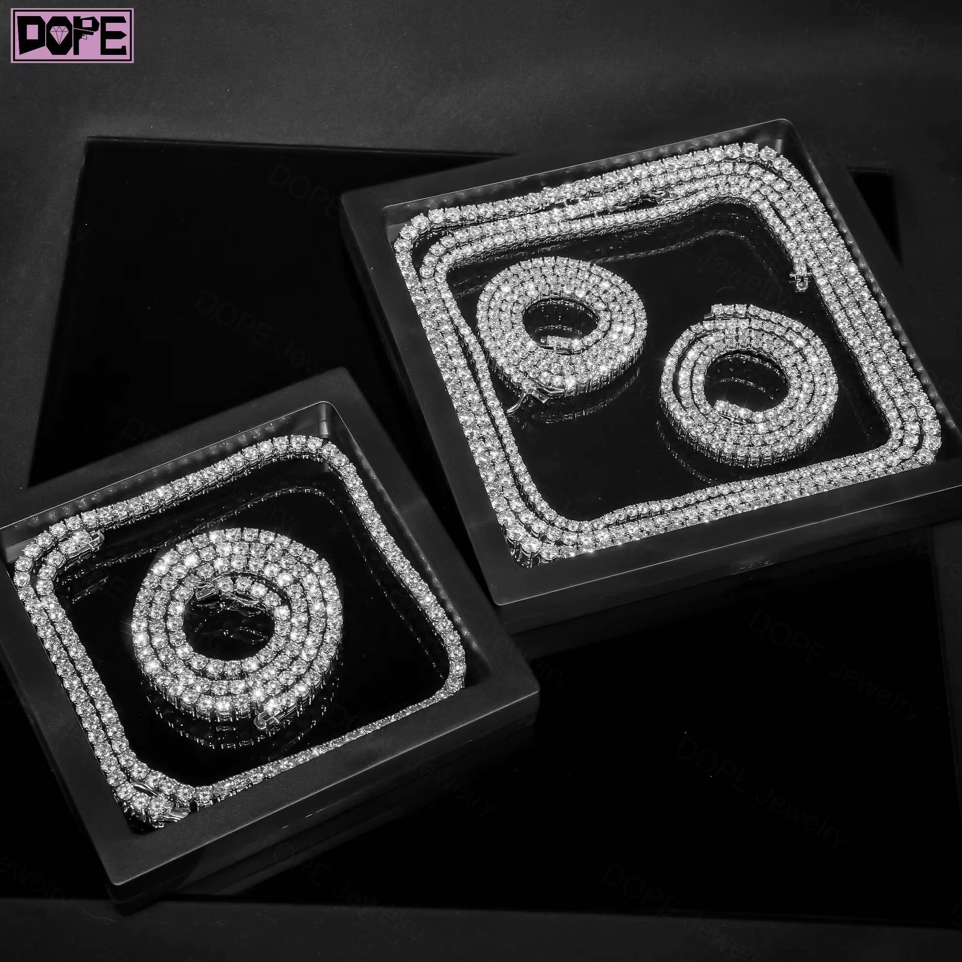 3mm Diamond Jewelry Real VVS Lab Grown Diamond Necklace Bracelet 925 Silver CVD HPHT Tennis Chain