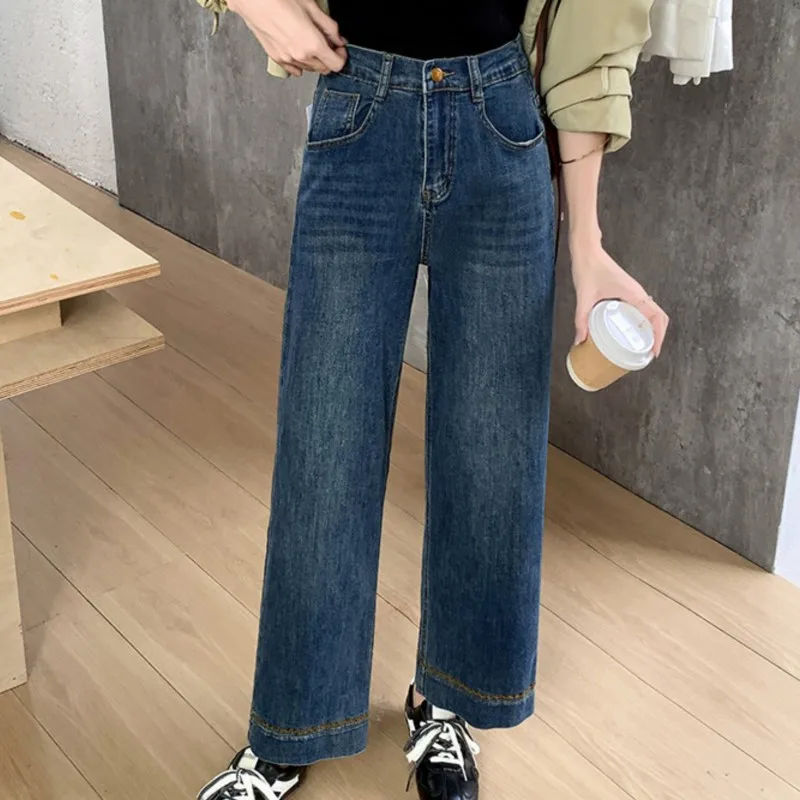 Fashion Plus Size Women's Jeans Autumn Of 2025 Slim Stretch Embroidery Hem Denim Straight Leg Ankle Length Pants