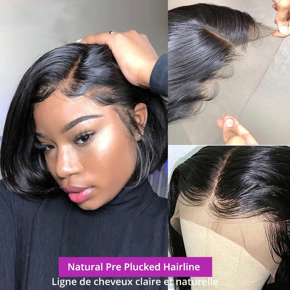 13x6 HD Transparent Lace Frontal Wigs Bob Wig Glueless Wig Human Hair Straight Full Frontal Wig 250% Density Pre Cut Short Bob Wig for Women