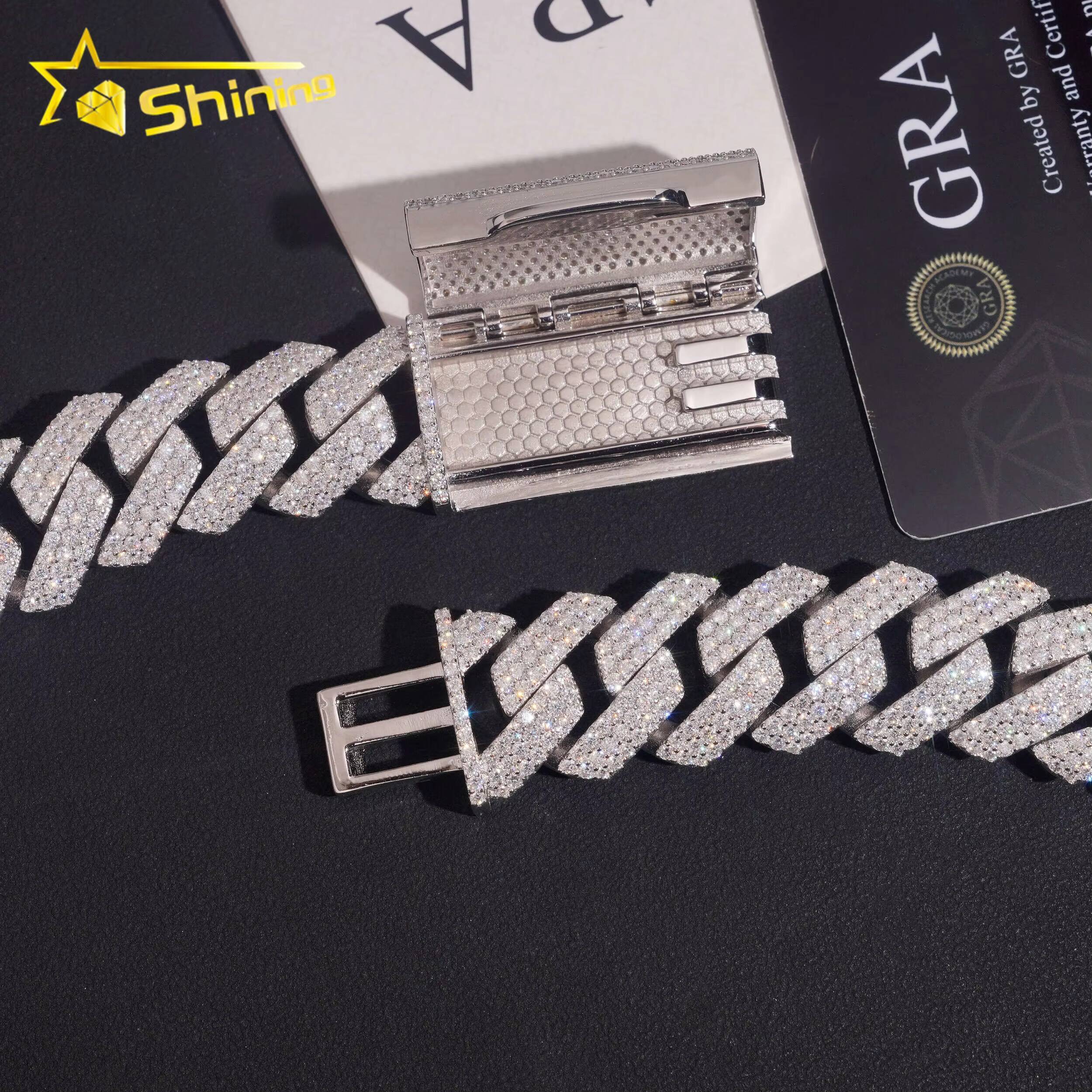 Hip Hop Jewelry 3 Rows 20mm Top Quality Iced Out 925 Sterling Silver Moissanite Cuban Link Chain