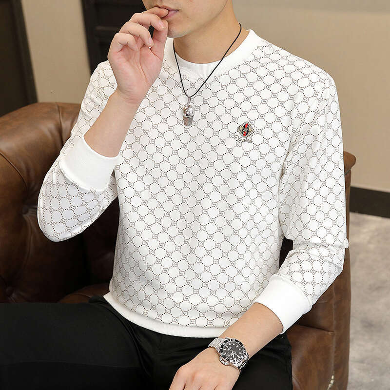 Designer Clothes New Autumn Round Neck Rhinestone Sweatshirt Men's High-End Fashion Inner Long Sleeve T-Shirt Base Shirt