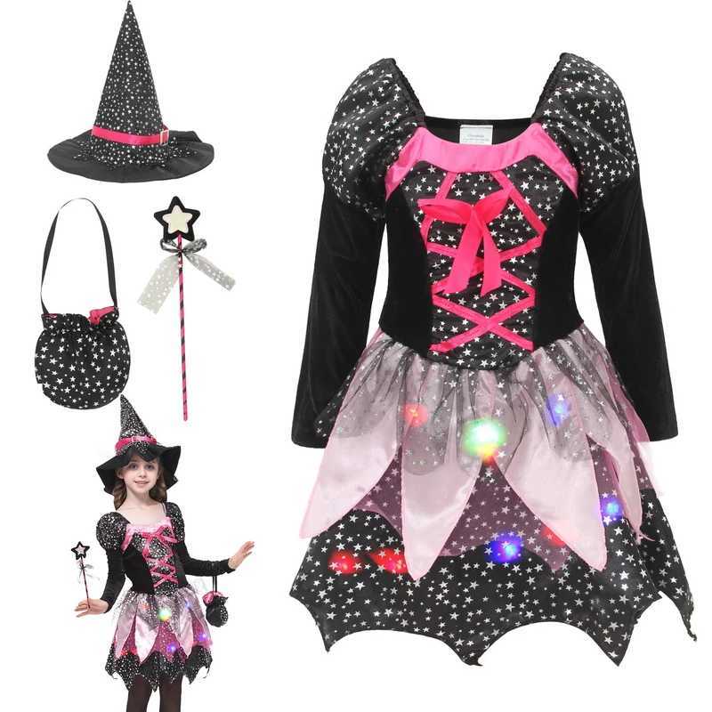 Children Girls LED Light Witch Cosplay Costume Kids Halloween Masquerade Carnival Party DressNot Include Battery L250918