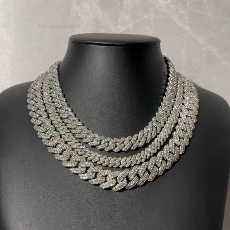 81012mm Cuban Link Chain Pass Tester VVS Miami Cuban Necklace 925 Silver Hiphop Moissanite Cuban Chain
