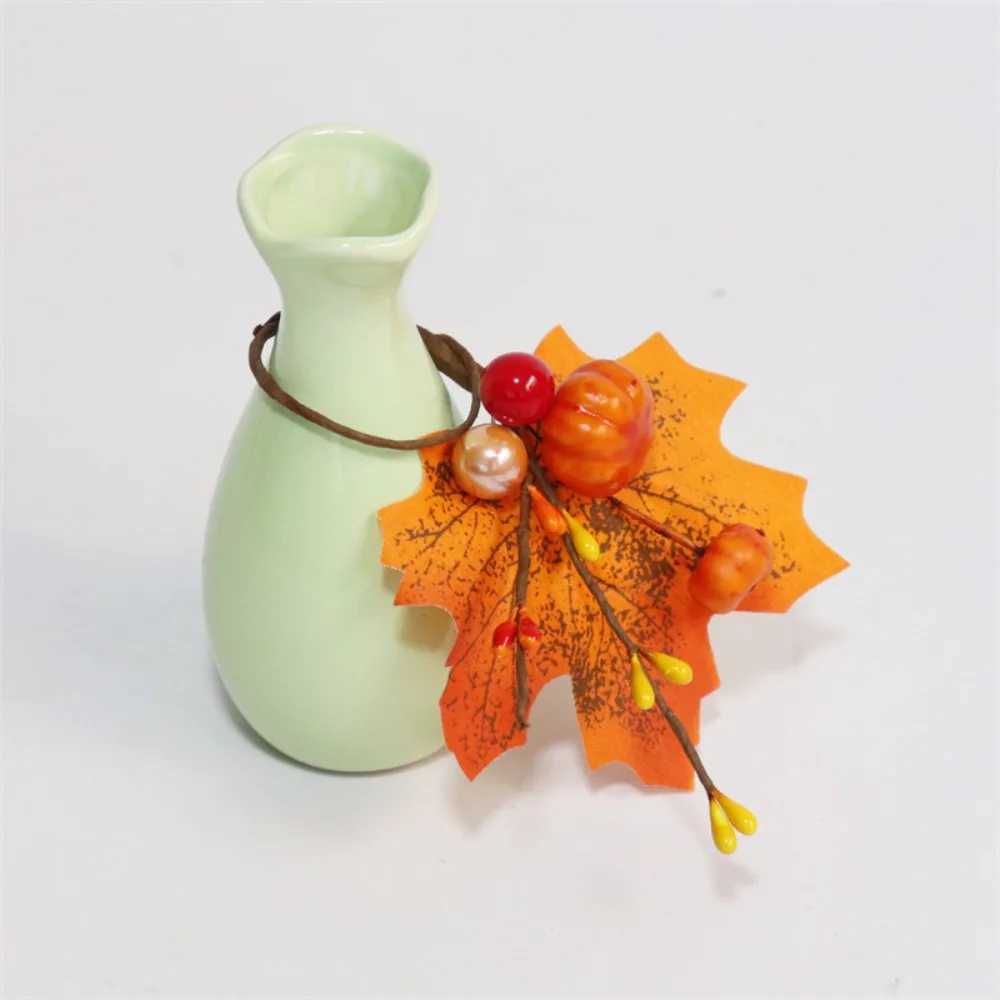 6Pcs Fall Themed Fall Napkin Ring Yellow Silk Harvest Napkin Holder Maple Leaf and Pumpkin Style Simulated C250919