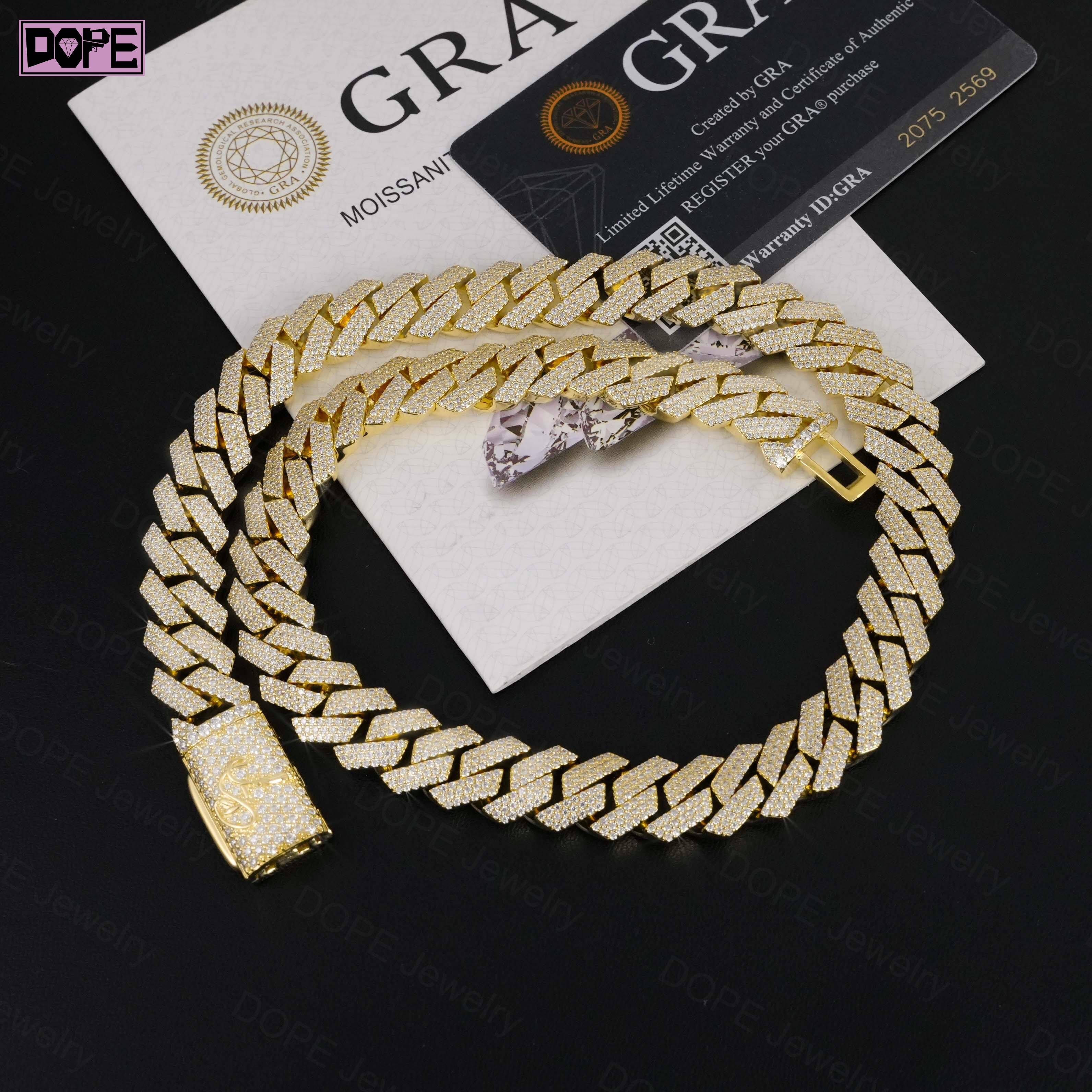 Dazzling 16mm Cuban Link Chain VVS Moissanite Chain 925 Silver Gold Plated Iced Out Moissanite Cuban Chain