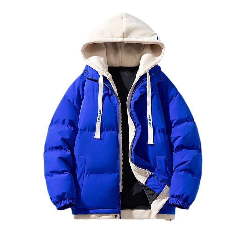 Winter New Men's Thickened Loose Trendy Fake Two-Piece Hooded Coat Cotton Padded Jacket