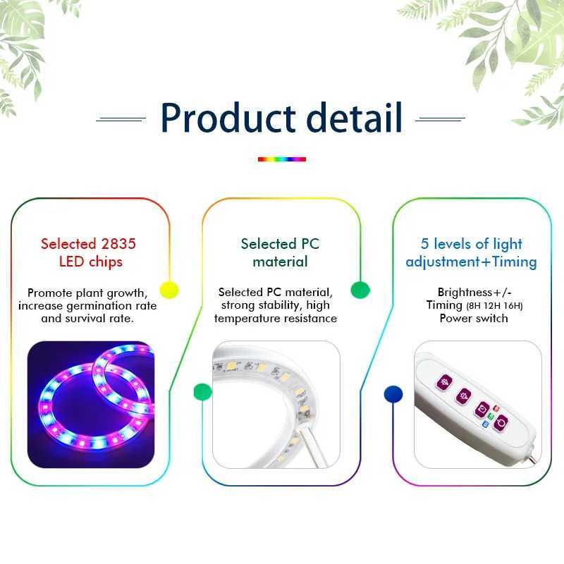 Led Angel Ring Grow Plant Light DC 5V USB Plug Phytolamp for Plants Full Spectrum Lamp For Indoor Seedlings Home Flower Succulet C250919