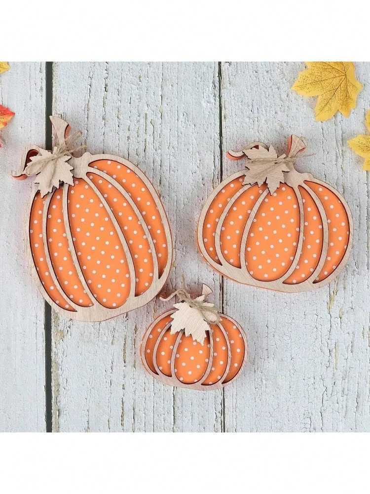 3pcs Fall Decor Wooden Autumn Pumpkin Fall Decorations For Home Shelf Mantel Table Decor Pumpkins Of Three Sizes Fall Season C250919