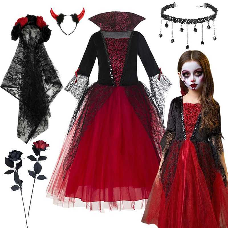 Girl Vampire Halloween Dress for Kid Ghost Bride Gothic Cosplay Vampire Costume Dress for Kids Carnival Outfit Black Red Clothes L250918