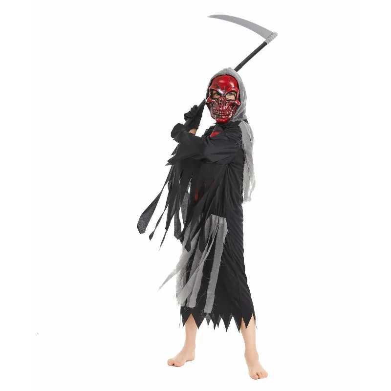 Halloween party children cosplay Horror Demon Costume Vampire Devil Hooded Clothes With Scythe Mask stage performance costume L250918