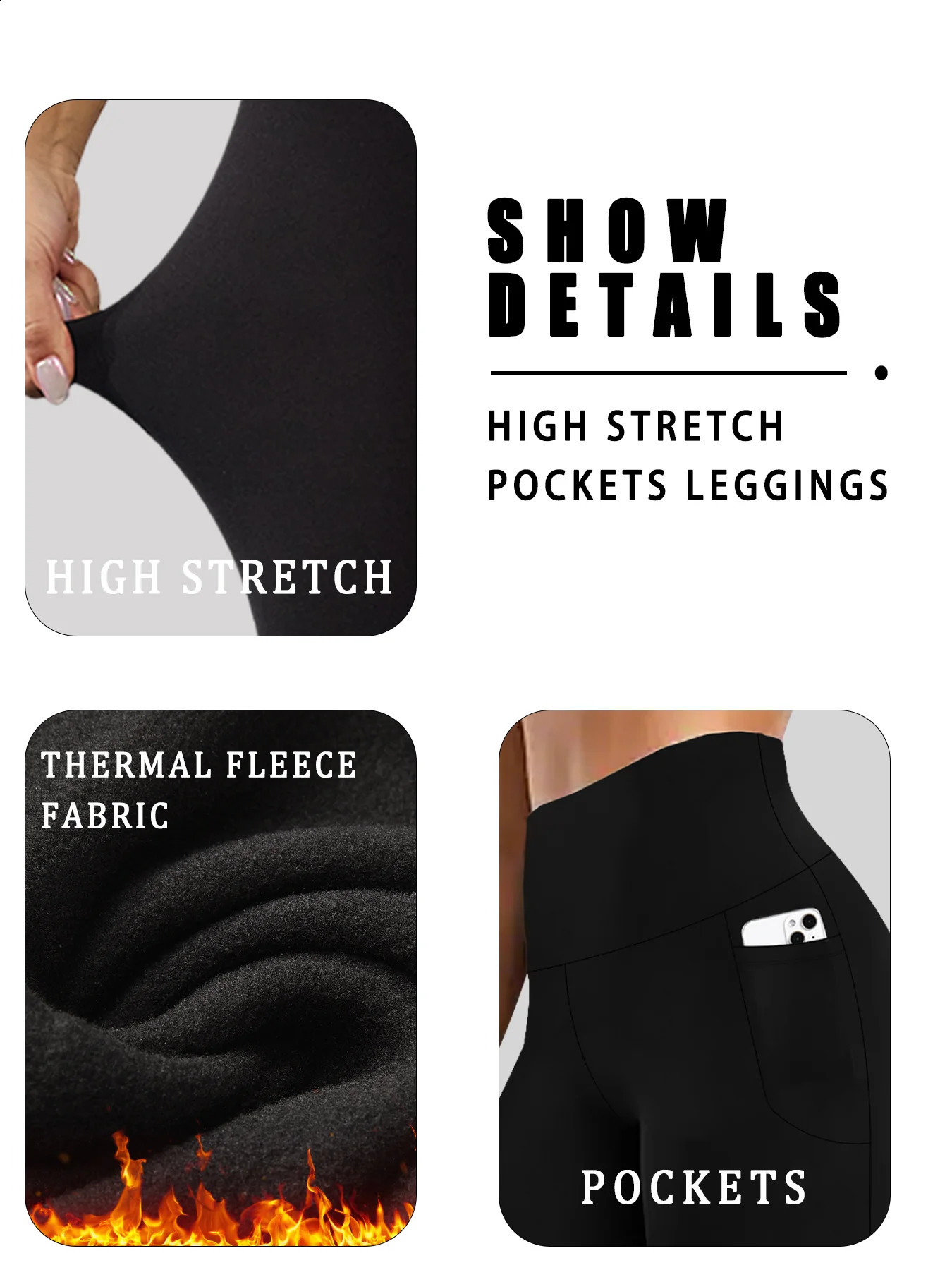 Womens Thermal Fleece Lined High Waisted with pockets Leggings Workout Winter Warm Thick Tights Soft Yoga Running Pants 250918