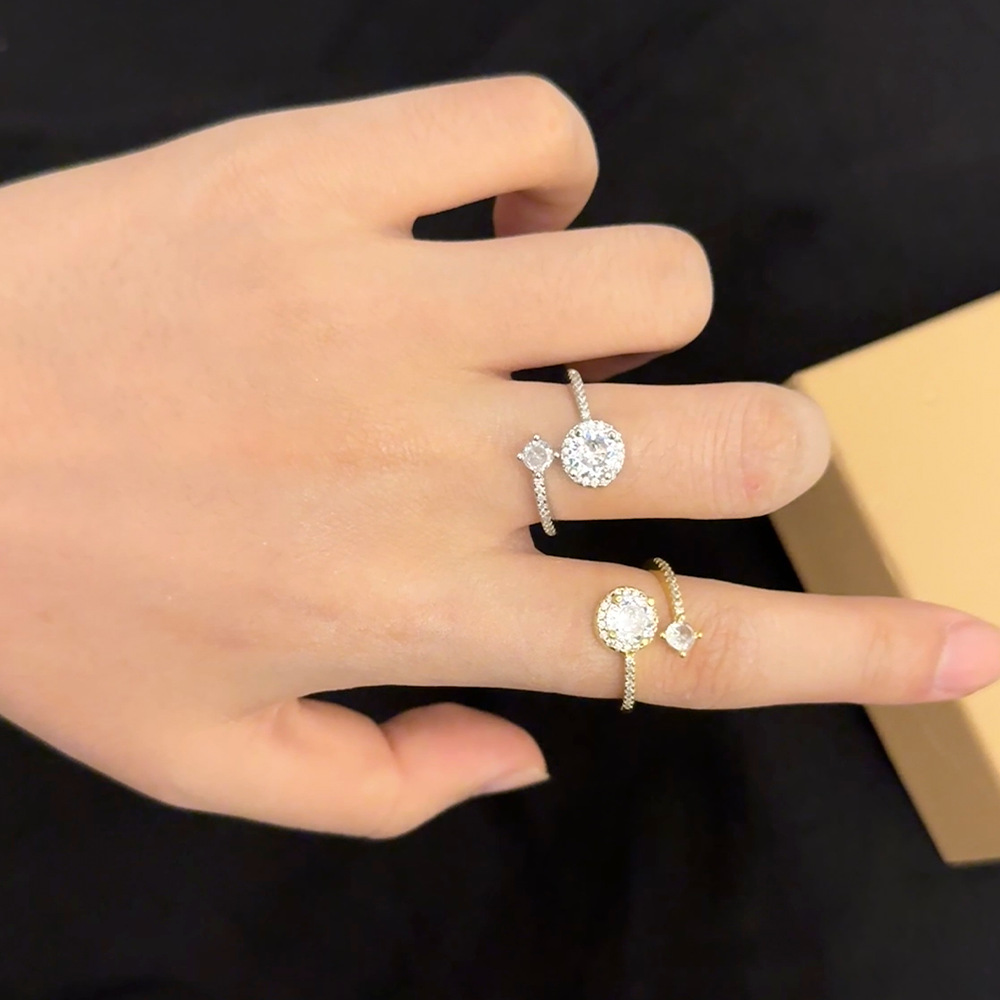 Silver - Toned Double Crystal Open Cuff Ring With Rhinestone Accents Elegant Daily & Glamorous Jewelry Gift For Her High - Quality And Stylish Accesso