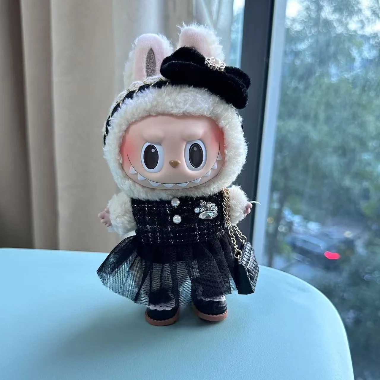 Clothes For Labubu 17cm The Monster Dolls Outfit Accessories Clothing DIY Kids Gift Black Camellia Dress Shoes HighQuality C250919