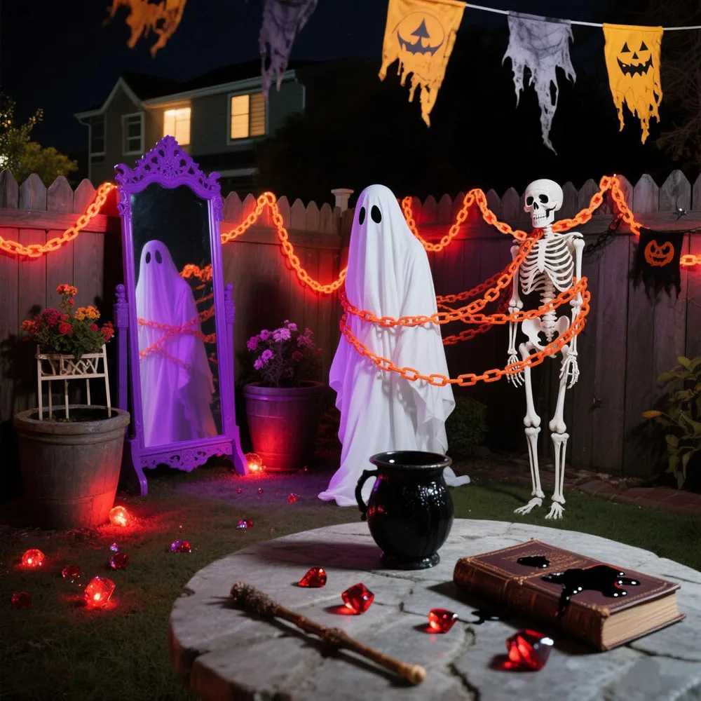 23M Halloween Plastic Chain Lights Props Chains with 8 Lighting Modes String Lights for Skeleton Dog Spooky Outdoor Decorations C250919