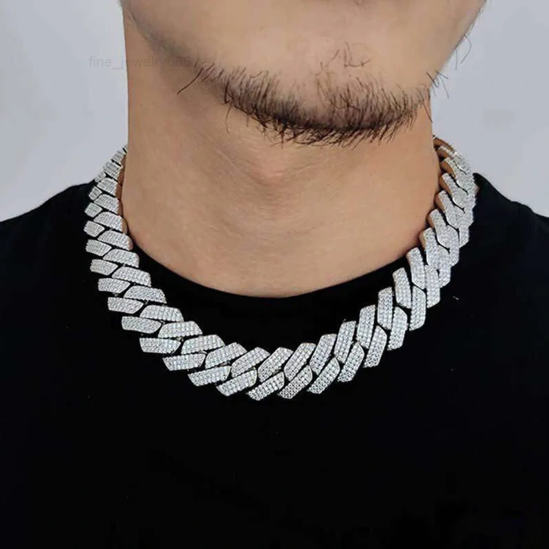 Pass Diamond Tester 14mm Moissanite Chain Cuban Link Necklace 925 Silver Vvs Iced Out Moissanite Cuban Chain