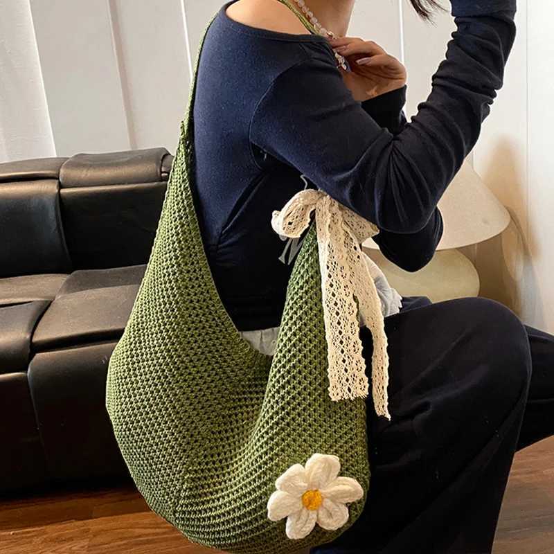 Handmade Crochet Underarm Bag Summer Knitting Womens Shoulder Bag Large Capacity Hollow Out Weaving Beach Bag Mesh Tote Handbag Z250915