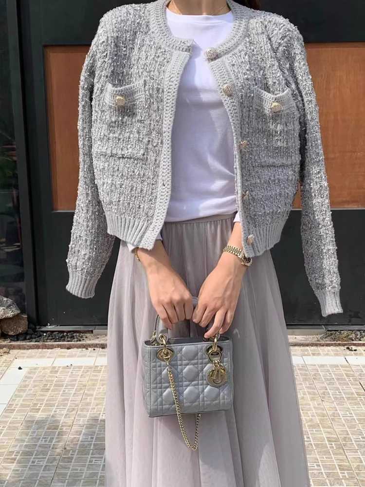 Chic ort Knitted Cardigan Womens Outerwear Fragile Sle Korean Loose Fit Long Sve Button up Striped Sweater Jaet Z250918