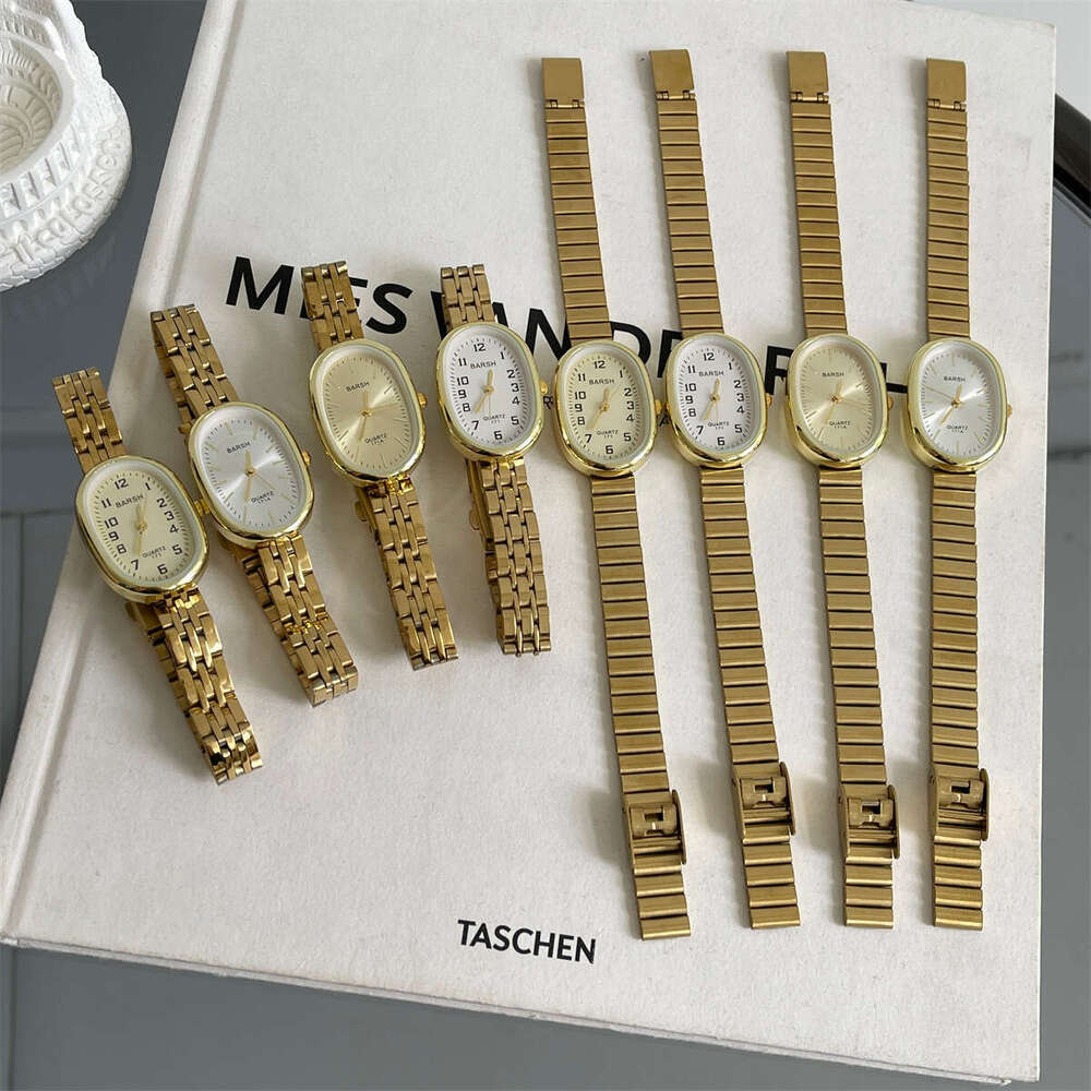 Designer gold Oval Steel Strap Simple Elegant High-Value Light Luxury Women's Watch
