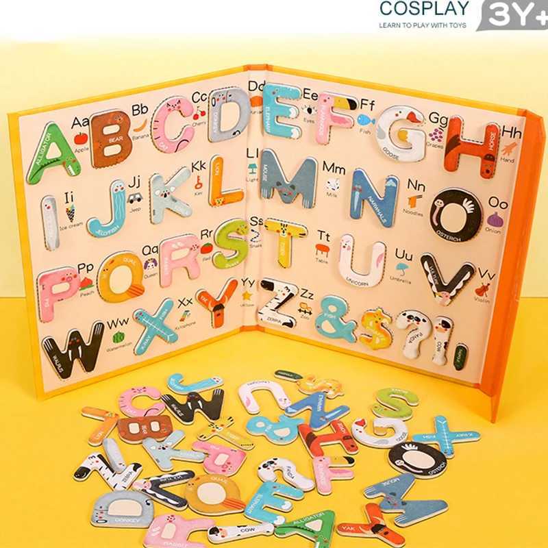 Montessori Wooden 26Pcs Magnetic English Letters Board Game Alphabets Languages Learning Book Educational Toy for Children Gifts C251204