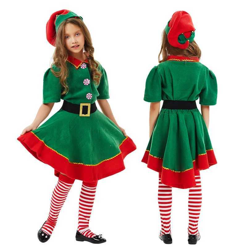 Green Elf Boys Girls Christmas Cosplay Costume Festival Santa Clause Set for Kids New Year Tops Pants Hat Belt Xmas Party Dress L250918