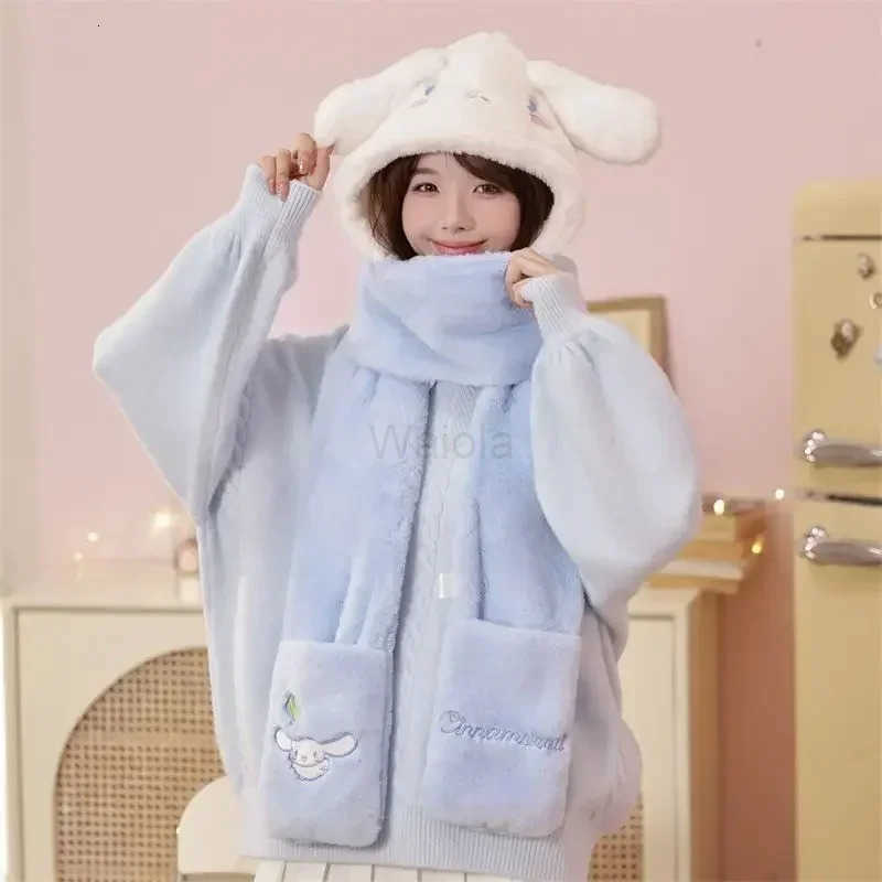 Sanrio Hello Kitty Cinnamoroll Kuromi My melody Pochacco new kawaii winter plush warm threeinone scarf hat gloves cute girls fashion L250919
