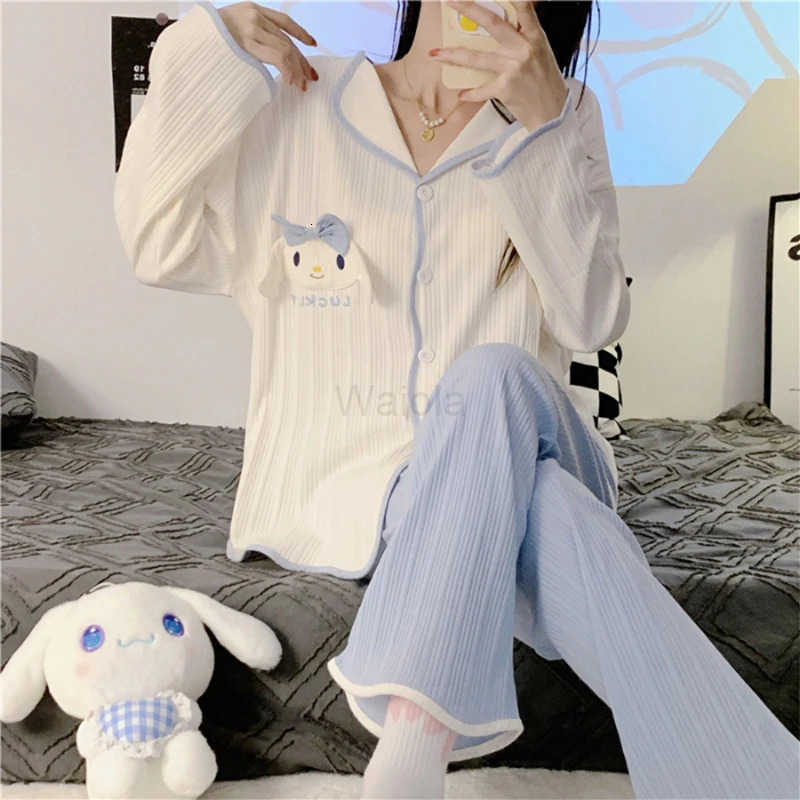 Sanrio Four Seasons Womens Pajamas Long Sleeves Long Pants Cute Sweet Princess Style Loose Cardigan Can Be Worn As Home Clothes L250919