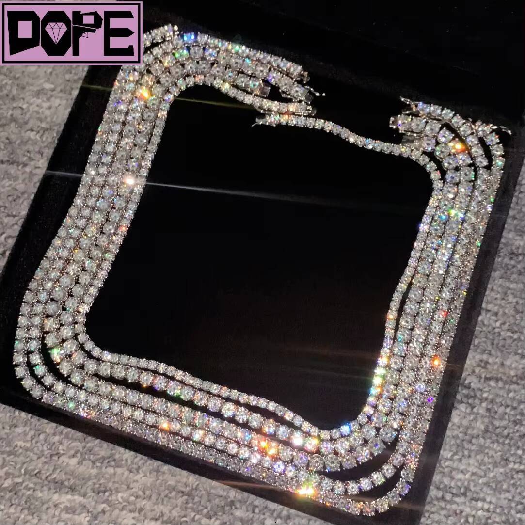 Hand Setting Tennis Chain Necklace Customized Trend 3MM 925 Silver VVS Iced Out Moissanite Tennis Chain