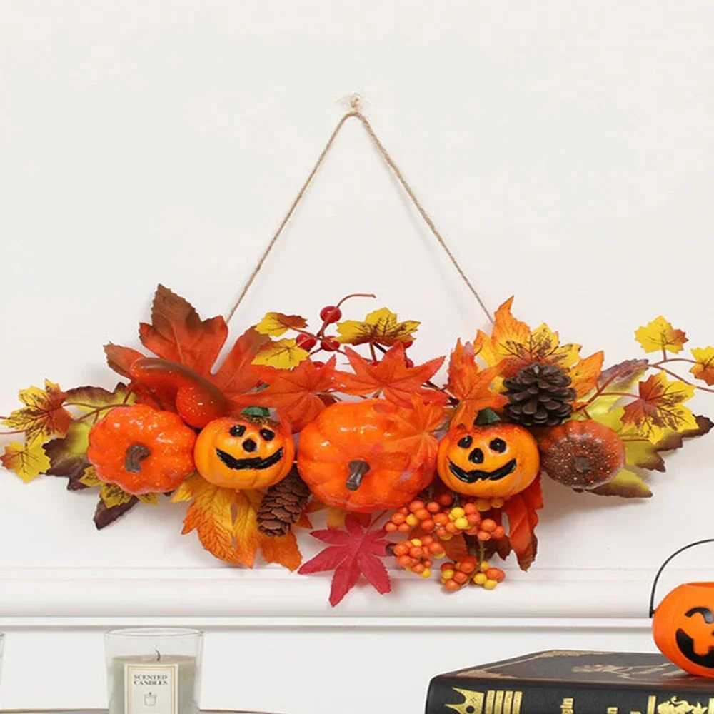 Maple Leaf Pumpkin Decorative Pendant Decoration Harvest Halloween Festival Wall Hanging Props Autumn Fall Decor C250919