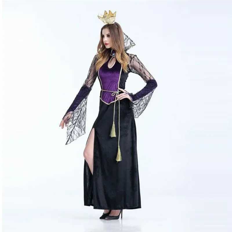 Fashion Purple Queen Long Dress with Crow Costume Adult Elf Princess Dress Fairy Tale Cosplay Witch Costume Sexy Girls Dress L250918