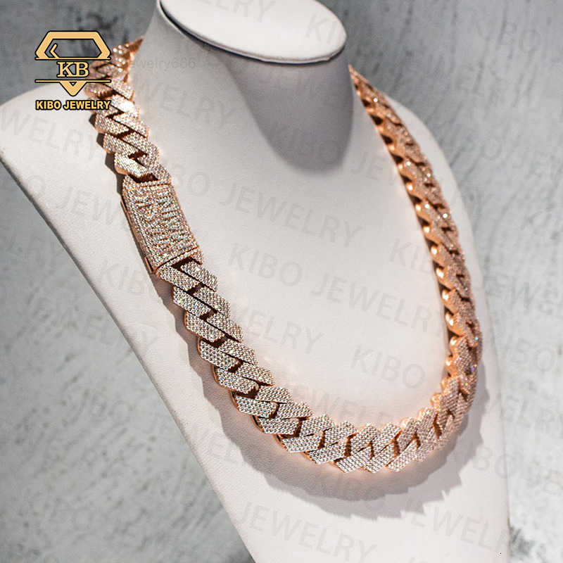 Hot Sale Fashion Chains Necklaces Hip Hop Customized Trend Clasp Rose Gold 20mm Moissanite Chain 925 Sterling Silver Cuban Chains for Men