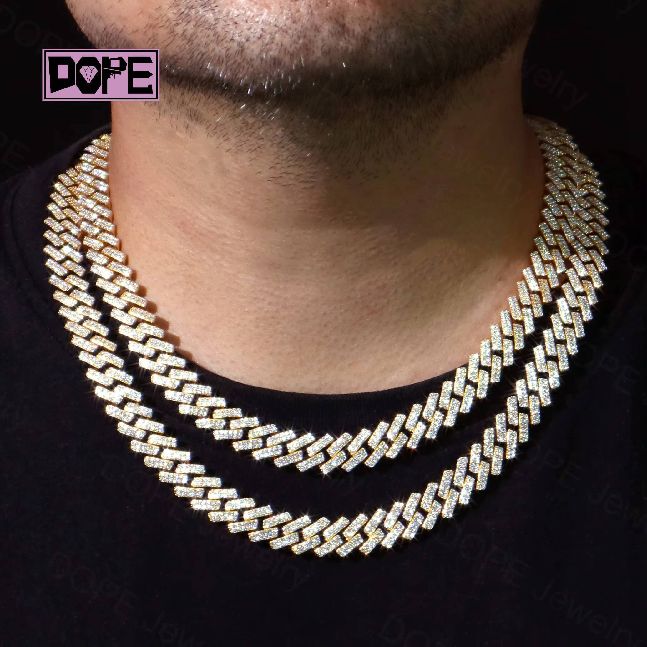 16mm Hiphop Cuban Link Chain VVS Iced Out Moissanite 925 Silver Gold Plated Moissanite Cuban Chain