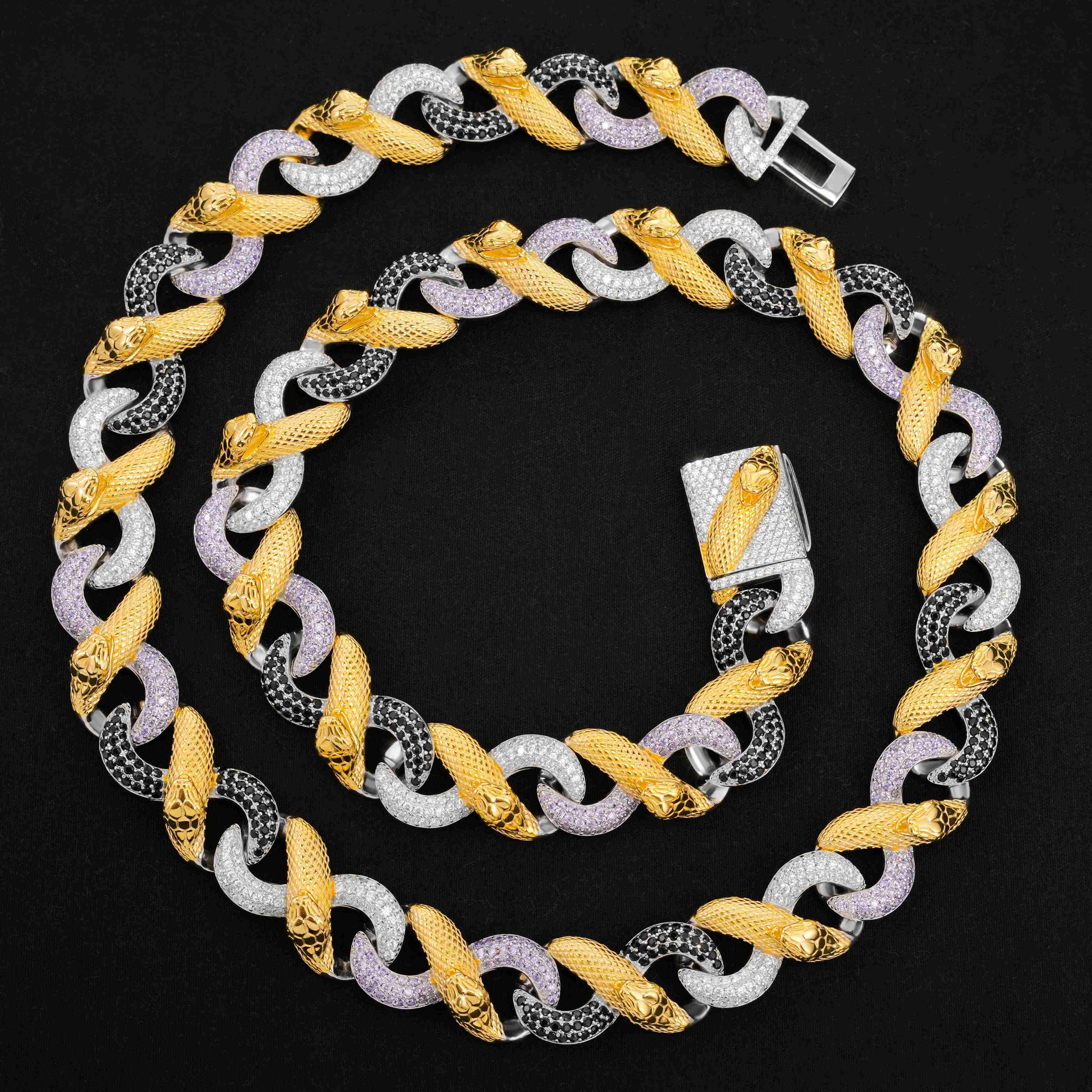 Hip Hop 18mm Cuban Link Chain Customized Trend Snake Chain Triple Color Infinity 925 Silver Moissanite Cuban Chain