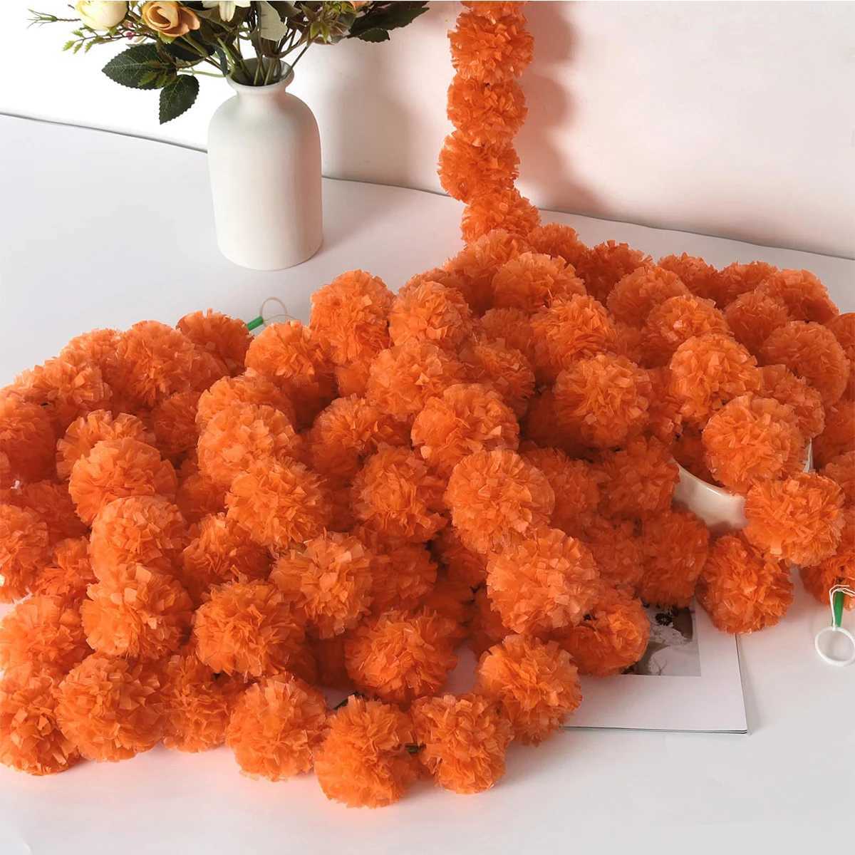 5Pcs Marigold Garland for Decoration15m Artificial Marigold Flowers Diwali Decorations for HomeOrange and Yellow Marigold Hea C250919